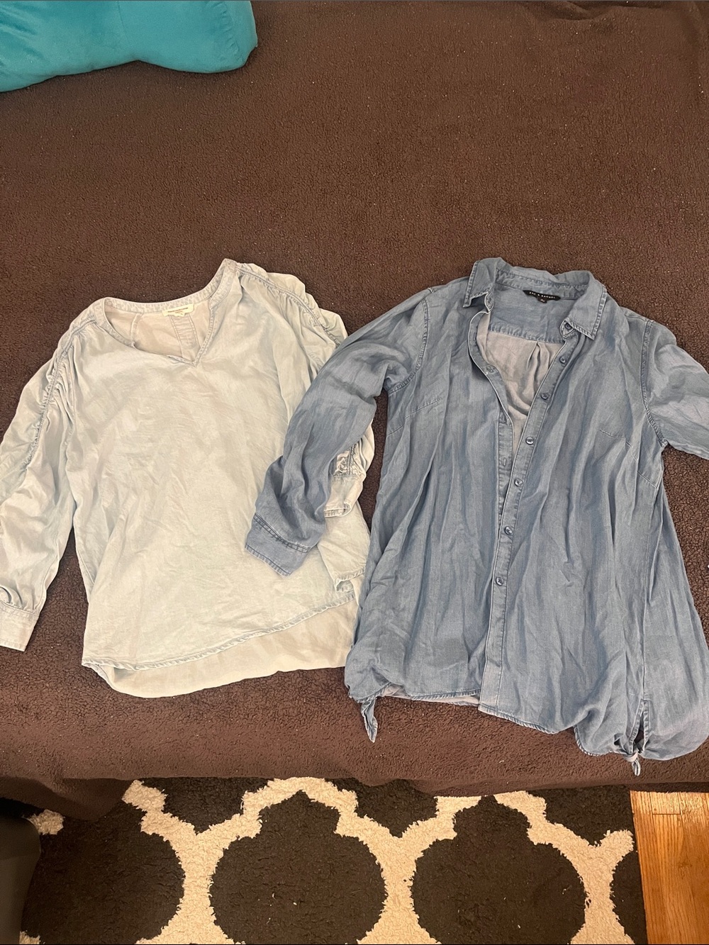 Light Blue Soft Denim Long and Quarter Ruched Sleeve - Set of 2